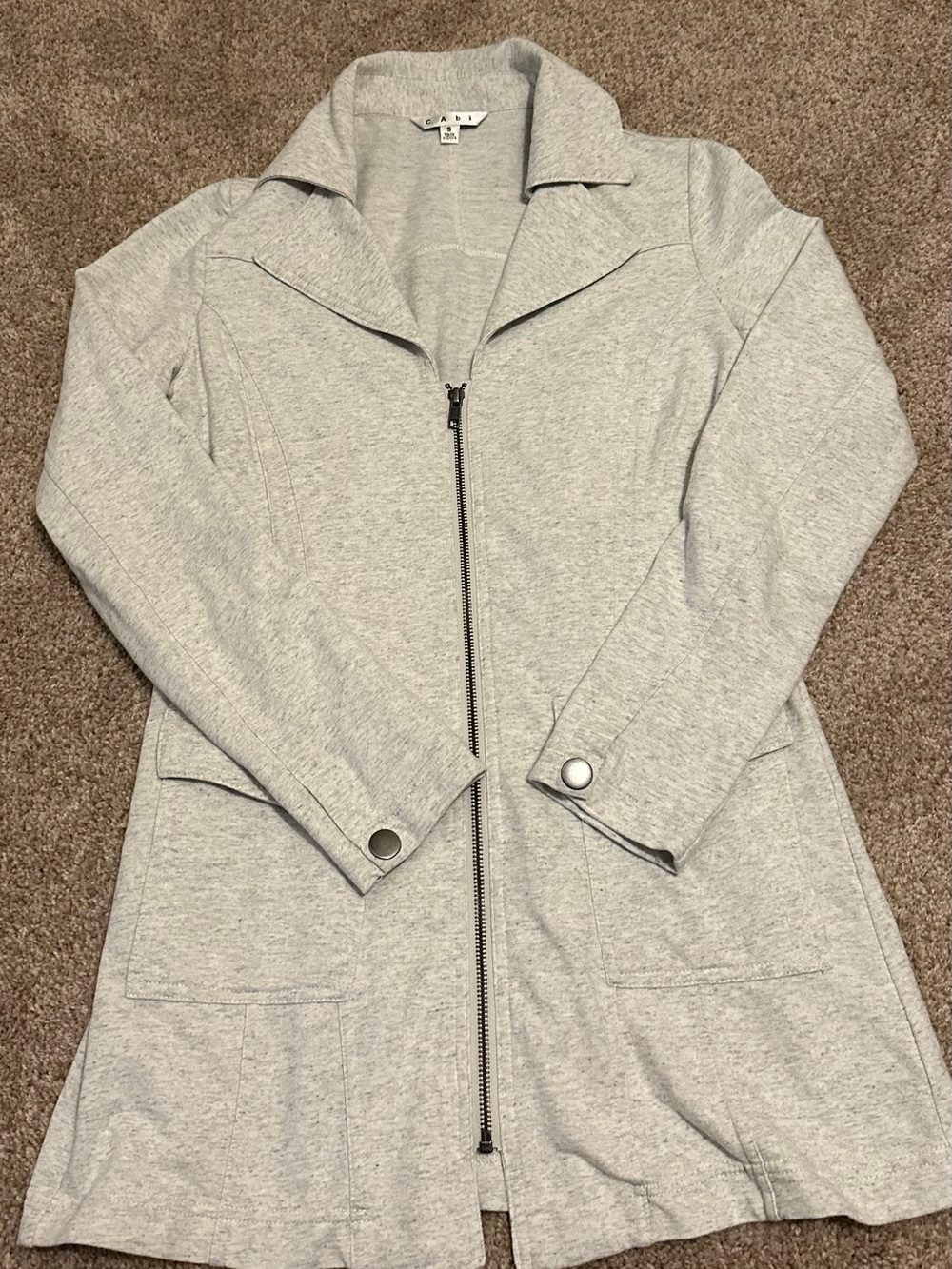 CAbi Light Gray Zip-Front Longline Jacket